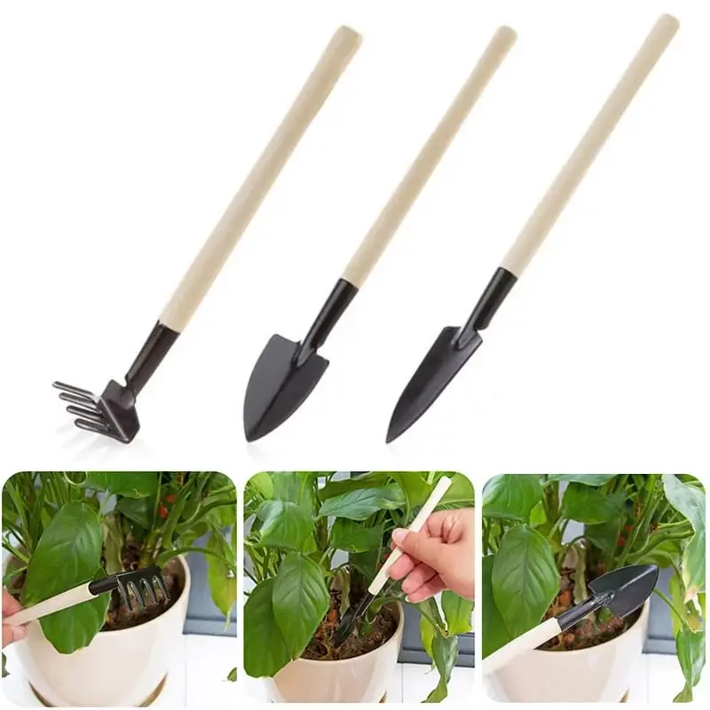 SKOP MINI isi 3 sekop set skop garpu cangkul tanaman mini S017 Besi Kayu 0