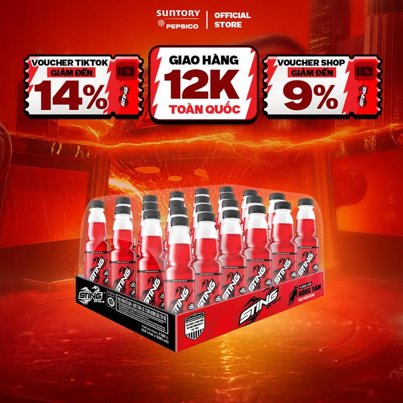 [DEAL SỐC] Thùng 24 Chai Nước Tăng Lực Sting Dâu (330ml/chai)