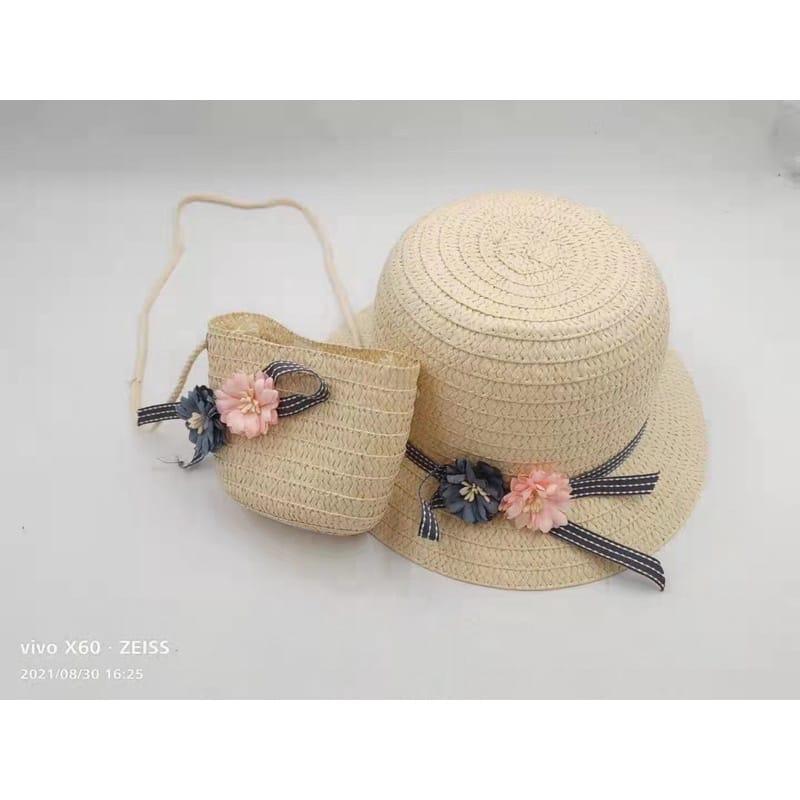 Tsabit Topi anak BISA LIPAT Topi JERAMI TAS + TOPI Musim Panas Gaya Korea CAHAYA 8