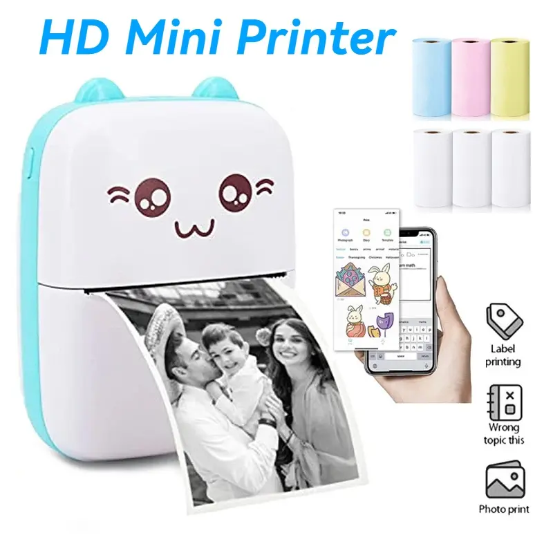 Mini Portable Thermal Printer Wireless Handheld Bluetooth Label Printer Paper Photo Pocket 57mm Sticker Note Printing for Universal Any Cell Phone