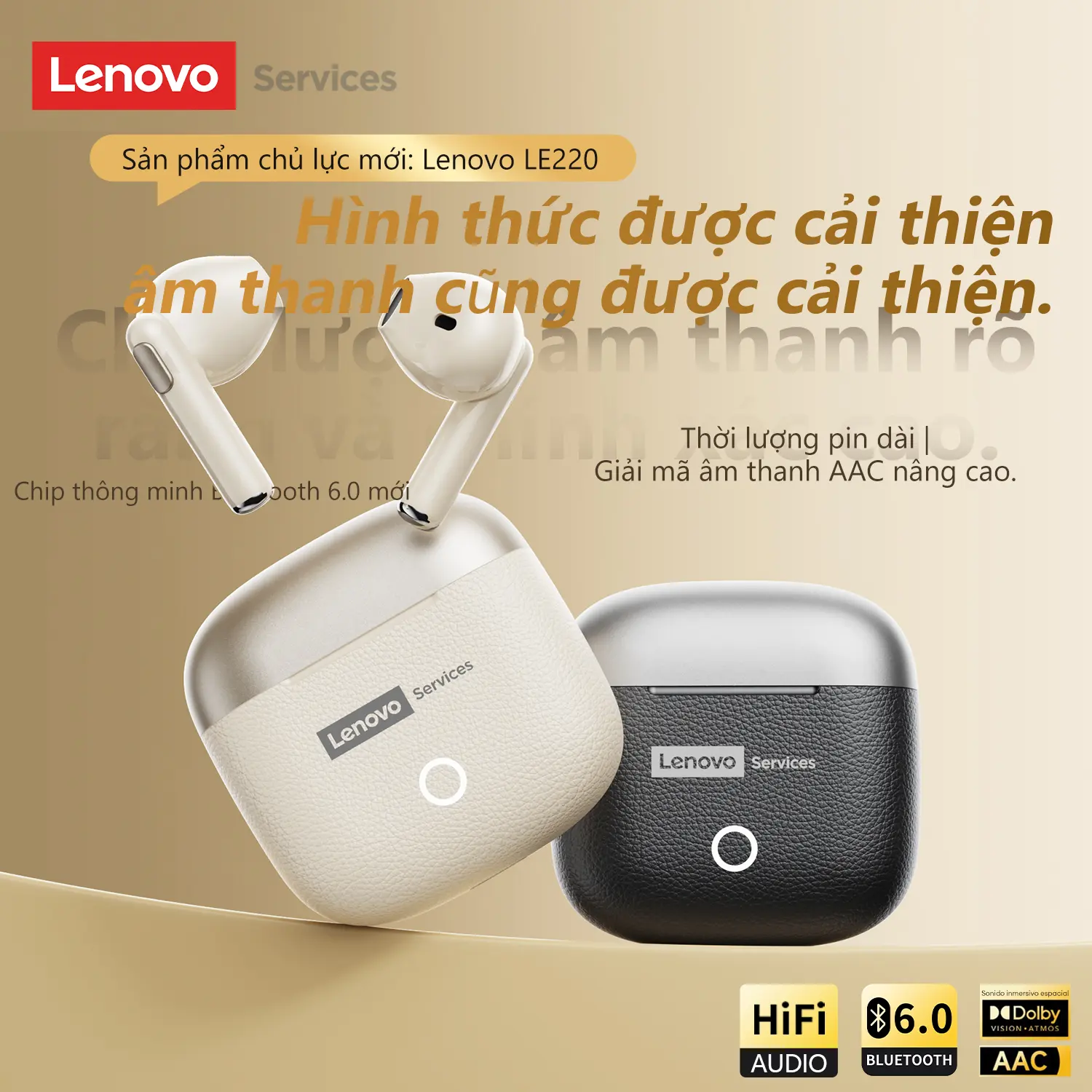 Lenovo LE220 Tai Nghe Không Dây Bluetooth V6.0 | Thiết Kế Giản Dịn + Tủ Sạc Da Little Cabin | AI Dịch Nhiều Ngôn Ngữ | Thoải Mái Đeo Suốt Ngày | Âm Thanh Nguyên Âm | BigBuy360 - bigbuy360.vn
