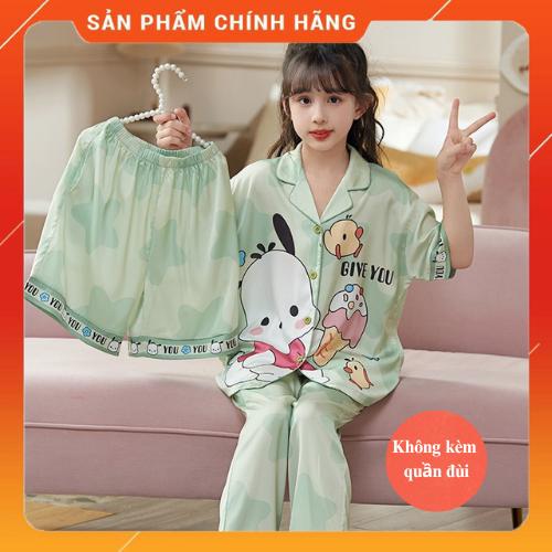 SET 2 CHI TIẾT 1 ÁO + 1 QUẦN - Bộ đồ ngủ lụa trẻ em cao cấp - Bộ bé gái tay cộc quần dài - Bộ bé gái tay cộc quần đùi hoạ tiết 5D kuromi cinamoroll đáng yêu