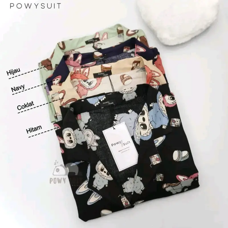 Piyama Labubu Rayon Wanita Motif Lengan Pendek - Busui jumbo Setelan Celana Panjang - Bahan Rayon Premium 7
