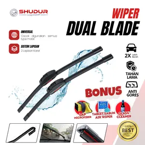 Wiper Mobil Frameless Dual Karet Model Ganda untuk Semua Jenis Kendaraan Windshield Kaca Kendaraan Bonus Paket Perawatan Kaca Mobil