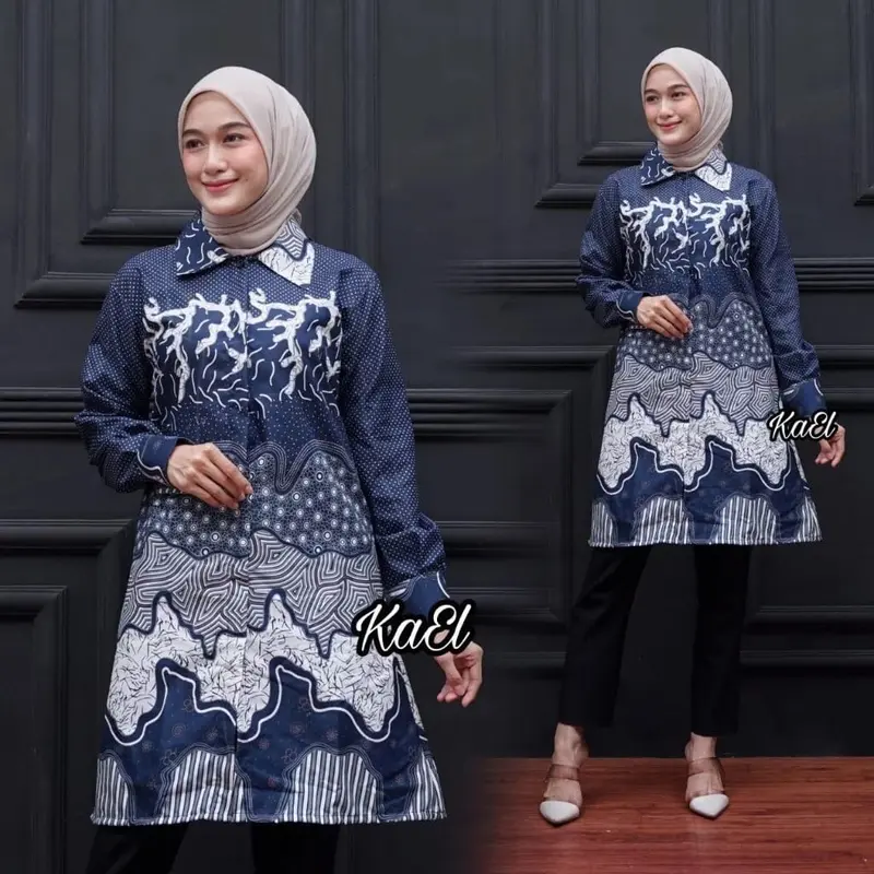 Tunik Batik Wanita Jumbo Big Size ld 120cm Modern Terbaru | Tunik Batik Modern Seragam Kantor Guru Big Size M L XL XXL JUMBO Kain Kancing Katun Tebal Atasan Panjang Kerja 1