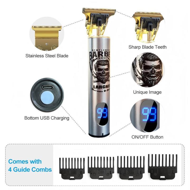 LARGNER Electric Clippers Barber Grooming Kit Rechargeable Cordless Close Cutting T-Blade Trimmer Hair Clippers for Men Zero Gapped Detail Beard Shaver,Zero Gapped T-Blade Hair Trimmer LED Display, Rechargeable Cordless Grooming KitT9 2