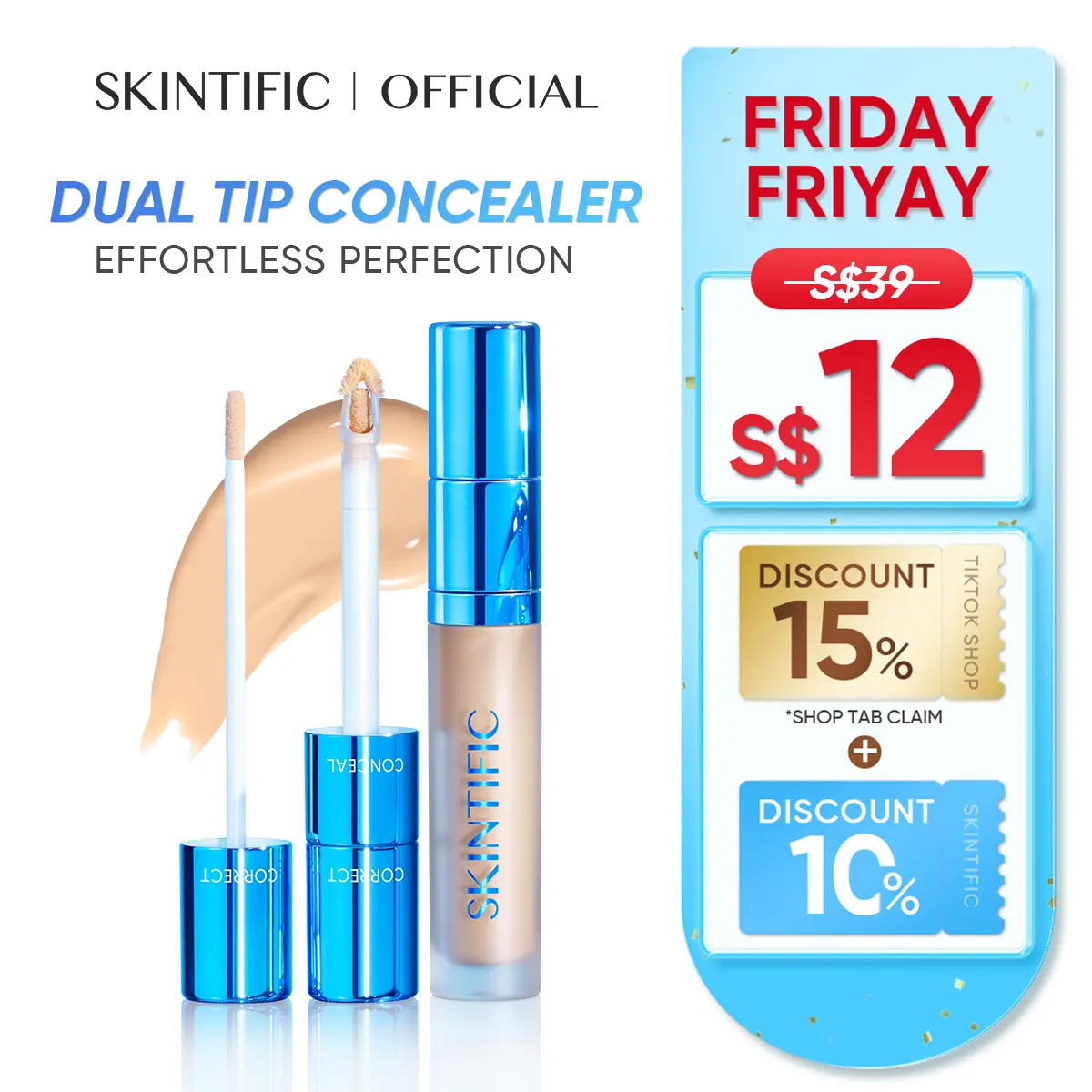 [SKINTIFIC OFFICIAL]SKINTIFIC Cover Perfect Serum Concealer High Coverage to cover spot areas and under eyes with Lifting Effect Long lasting for 8 hours  Natural and poreless finish Foundation Makeup