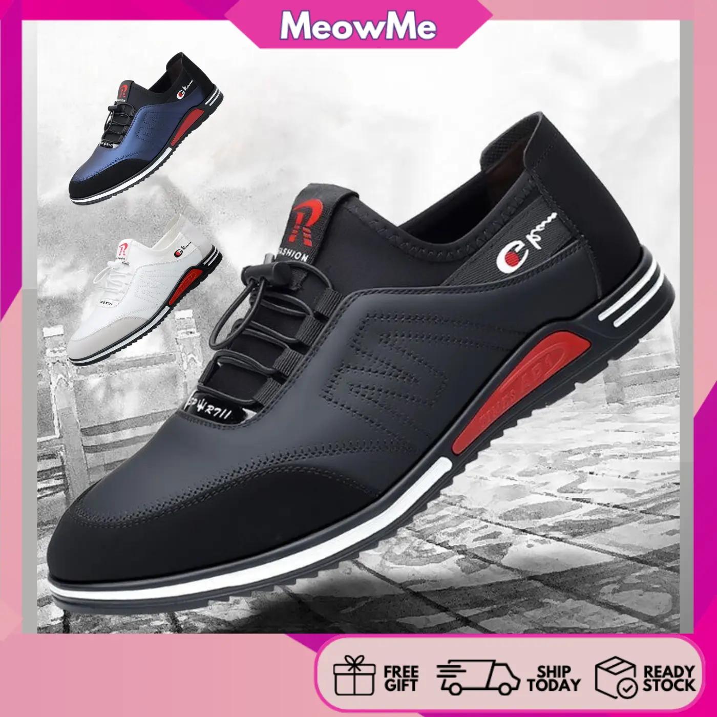 READYSTOCK MeowMe Men's Leather Canvas Anti-Slip Shoes for Men Kasut Lelaki SM332