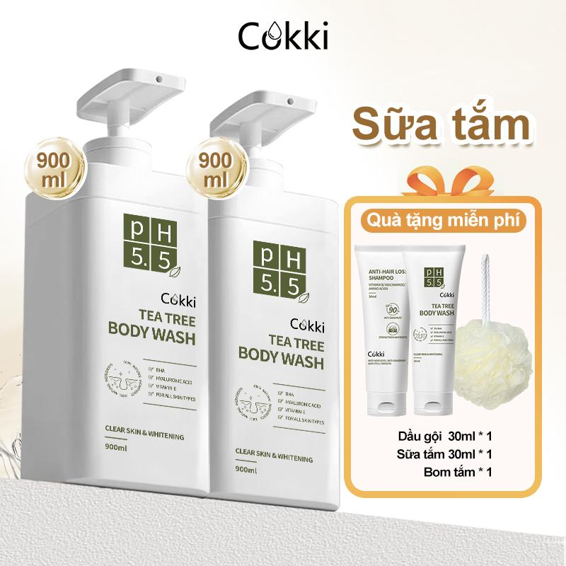 Big 900ml! Cokki SỮA TẮM THƠM PH 5.5 Tea Tree CHỨA BHA+VITAMIN E Tinh chất kép Kết cấu tươi mát Hỗ trợ làm sạch da dầu và bụi bẩn CÒN THÍCH HỢP CHO DA NHẠY CẢM Body wash Nam Nữ