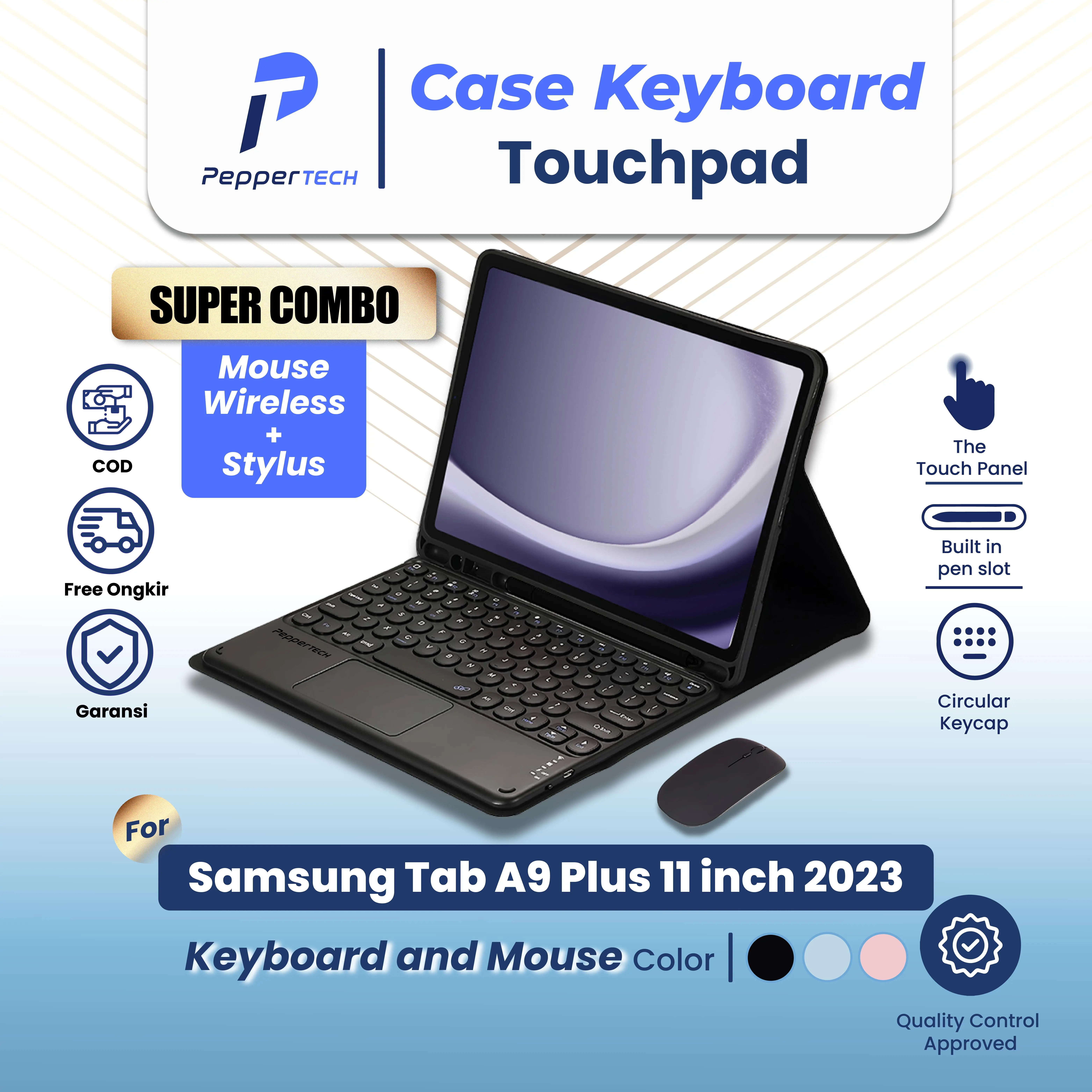(PAKET KOMPLIT) Case Keyboard For Samsung Tab A9+ A9 Plus 11 Inch 2023 WiFi 5G LTE SM X210 X215 X216 Wireless Flip Standing Bookcover Softcase Tablet Casing Cover Kesing Sarung Bookcase Flipcase Slot Pen