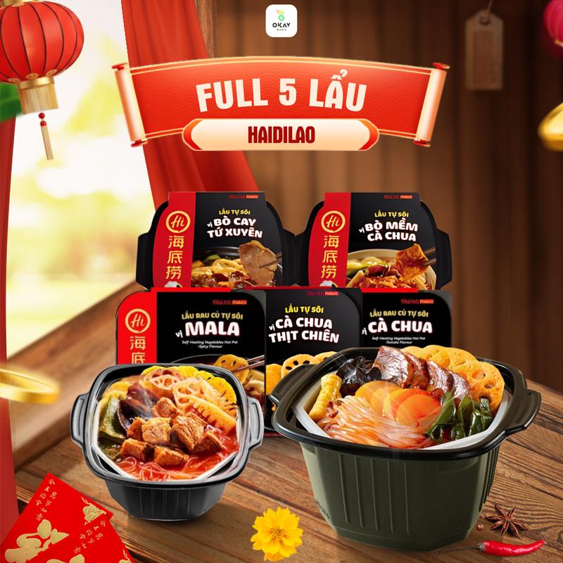   TẶNG MIẾN 0Đ  COMBO 5 Hộp Lẩu Tự Sôi FULL Vị Hot: Cà Chua Rau Củ Bò Mềm Cà Chua Xương Hầm Cà Chua Rau Củ Vị Mala - Tiện Lợi & Thơm Ngon 