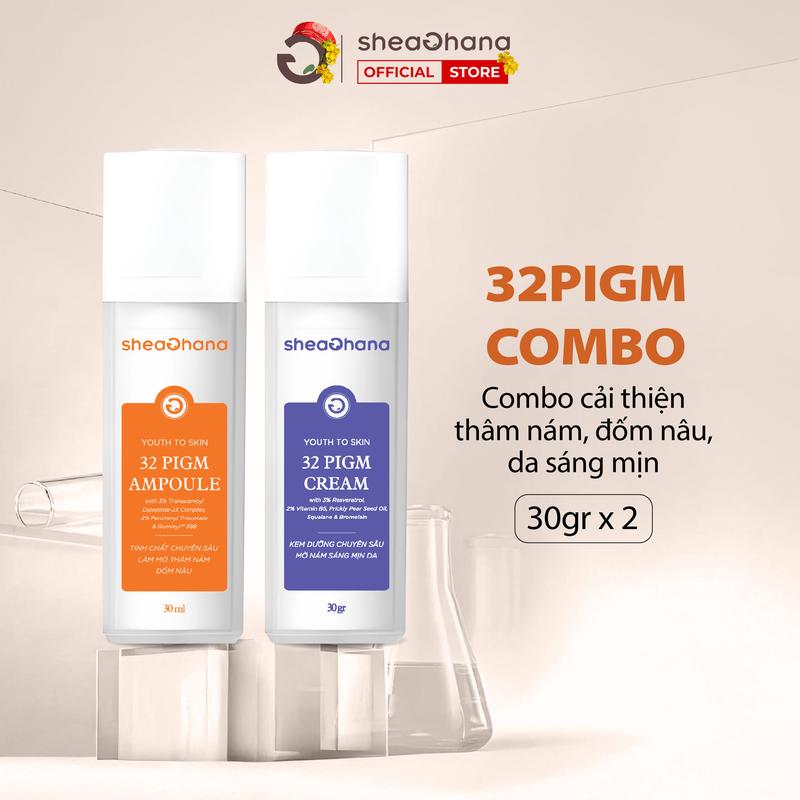 COMBO Bộ Đôi Mờ Thâm Nám Tinh chất 32 PIGM và Kem dưỡng 32 PIGM Sheaghana