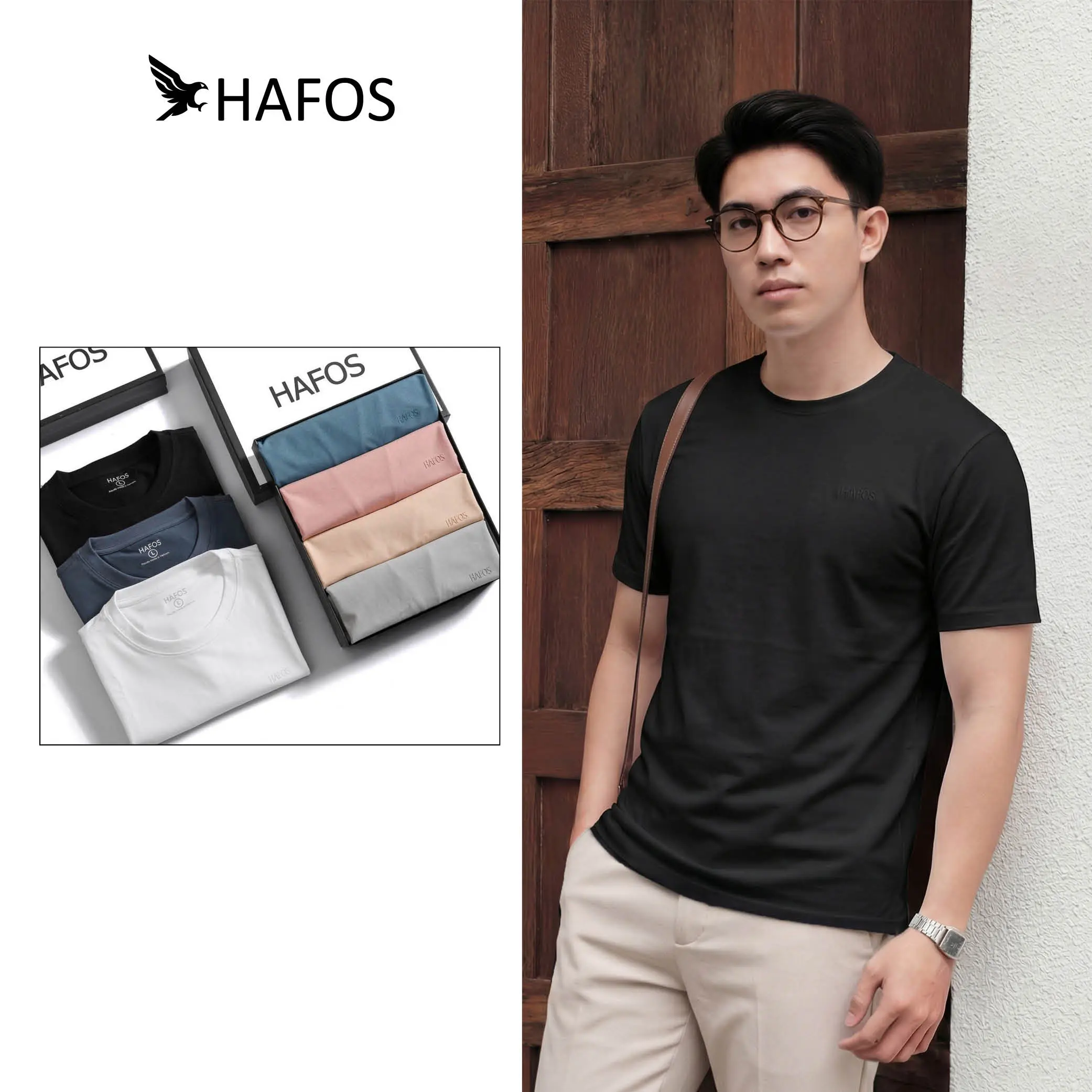 Áo Thun trơn nam , chất thun Cotton Spandex co giãn 4 chiều, ít nhăn. Áo Phông vải mềm mịn, mát lạnh, Thấm Hút Mồ Hôi, Form Regular Fit Hạn Chế Nhăn mặc đi chơi, hàng ngày - HAFOS