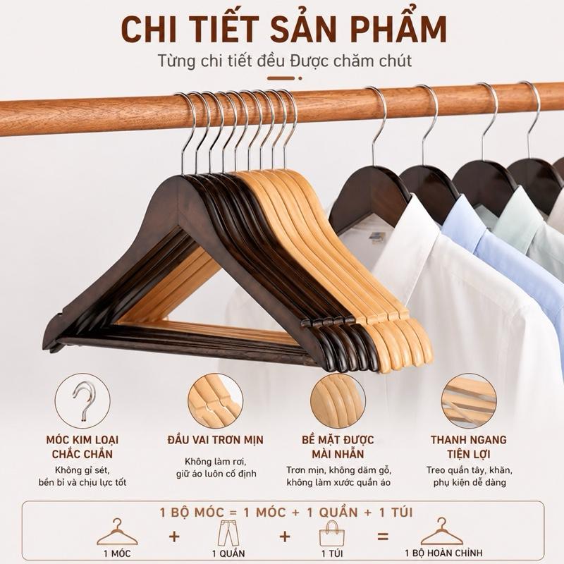 Móc Treo Quần Áo Bắng Gỗ Có Thanh Ngang Đủ Màu