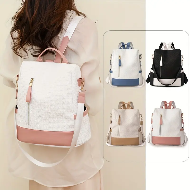 Tas Ransel Wanita COD Anti PEncurian Multifunsi Dapat Selempang Motif Embos Kulit Sekolah 3