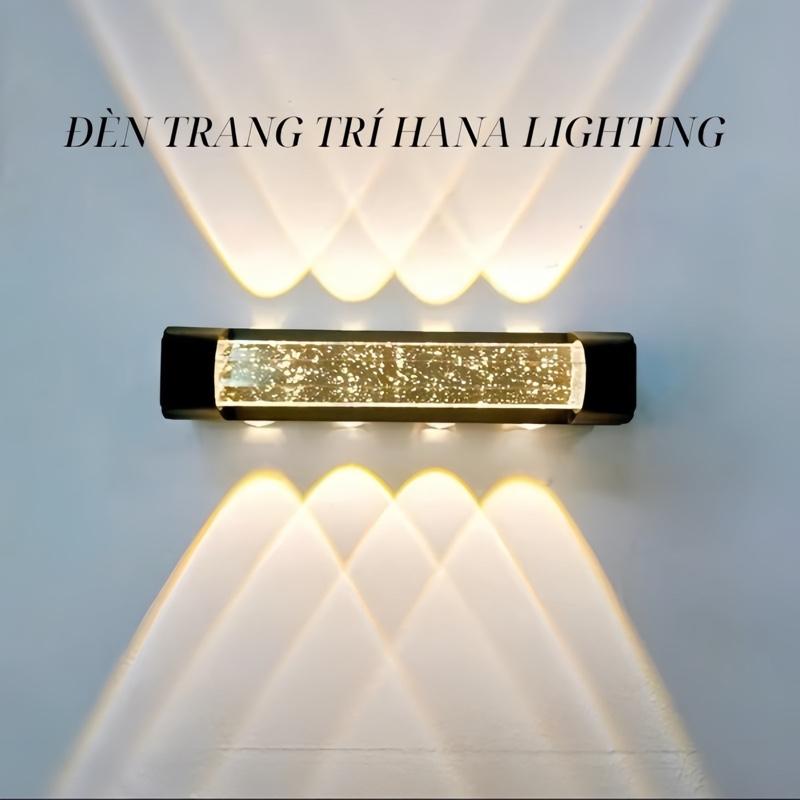  Đèn tường hắt 2 đầu pha lê hiện đại thân nhôm đúc dày dặn chống nước IP65 ánh sáng vàng trang trí phòng khách cầu thang cột cổng hành lang ngoài trời 