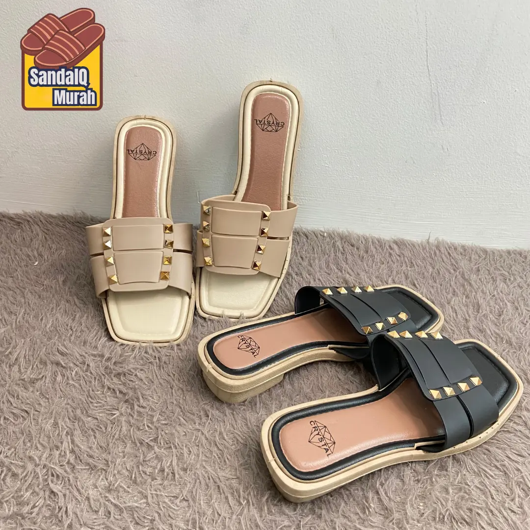 Sandal Selop 088-1 Cewe Motif Permata Tapak Tahu Bahan PVC Anti Slip Elegan Merah untuk Kondangan & Casual Ringan Empuk Nyaman Anti Selip Fleksibel Tidak Berbau