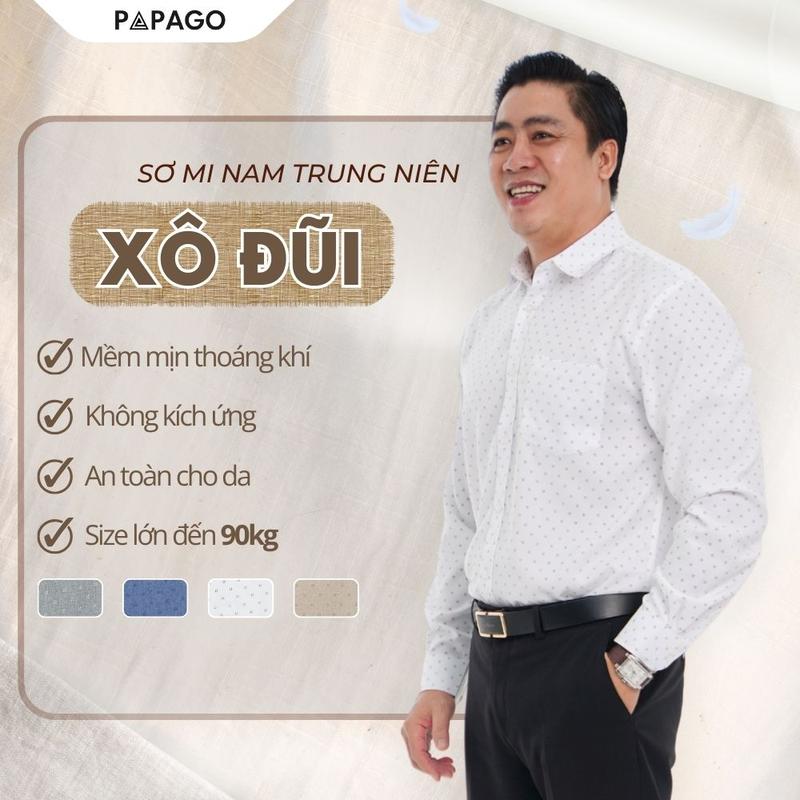 Áo Sơ Mi Nam Trung Niên PAPAGO Tay Dài Lai Bầu Vải Xô Đũi In Họa Tiết - P24SDHT001