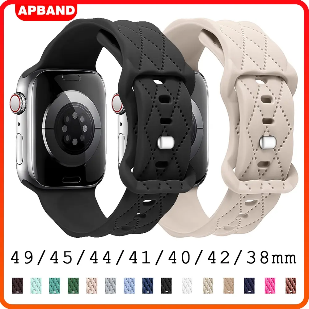 Silicone Strap for Iwatch Ultra 2/Ultra 49mm Se  Sport Breathable Bracelet Wristband Band Accessories for Apple Watch Series 10 9 8 7 6 5 4 3 2 1 46mm 45mm 41mm 44mm 40mm 38mm 42mm T500 T500+ T500+pro DT No 1 HW22 W26 IWO