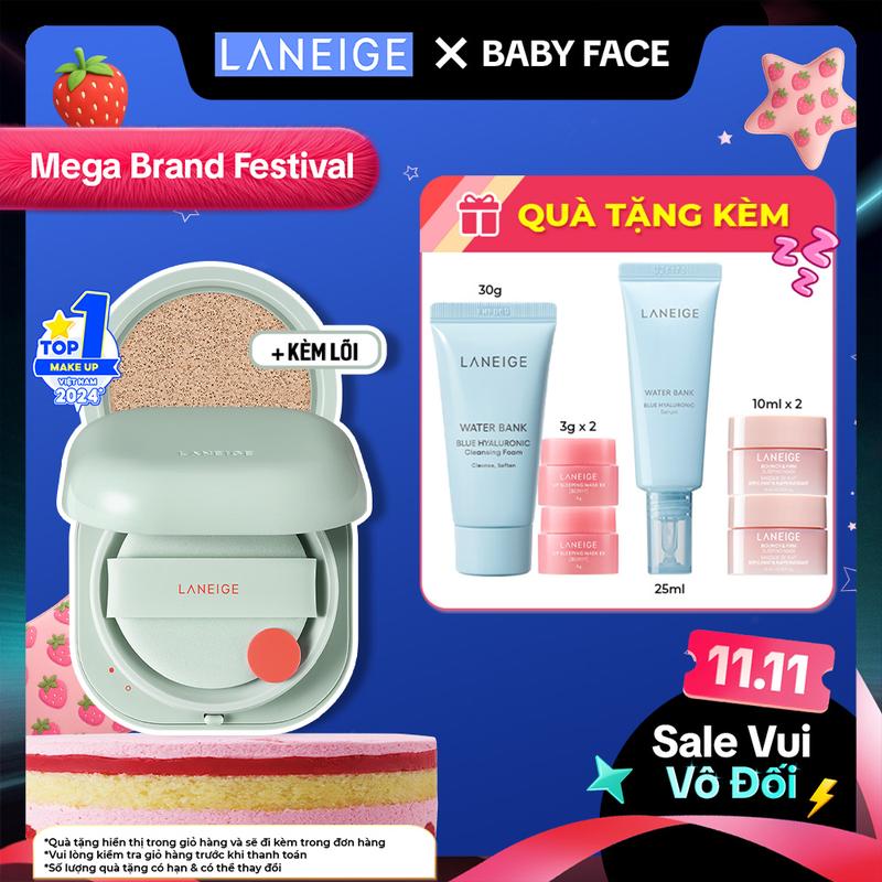 LANEIGE X BABY FACE Phiên bản mới Phấn nước trang điểm siêu nhẹ che khuyết điểm mịn lì LANEIGE NEO Cushion Matte 15gx2 Kèm lõi thay thế Cosmetic Mỹ Phẩm Women