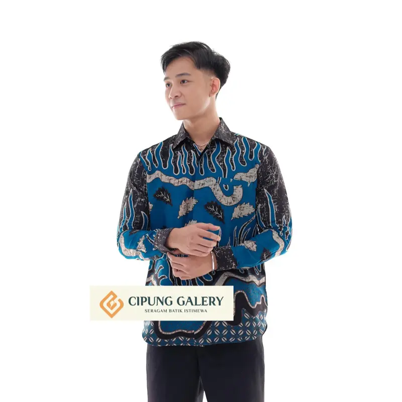 KEMEJA BATIK PRIA SLIMFIT MOTIF IGUANA BLUE EMERALD LAPIS FURING 4