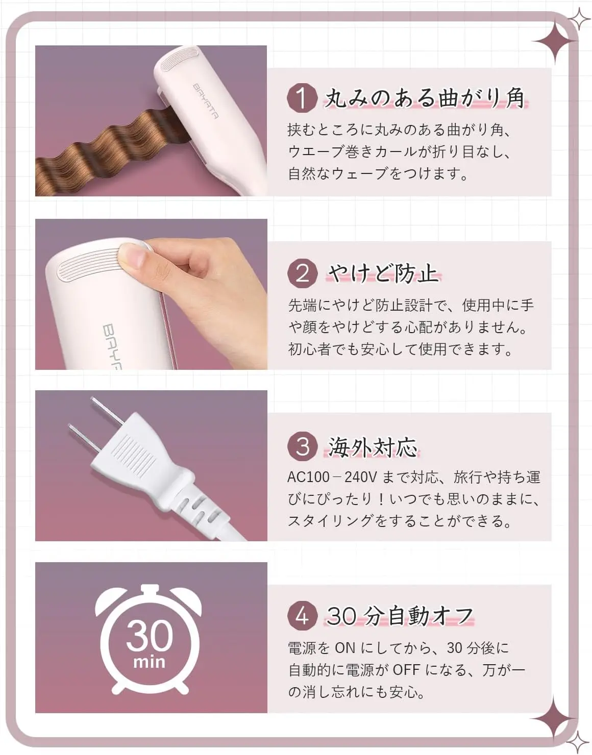 BAYATA ヘアアイロン カール ウェーブアイロン 32mm コテ 挟むだけ