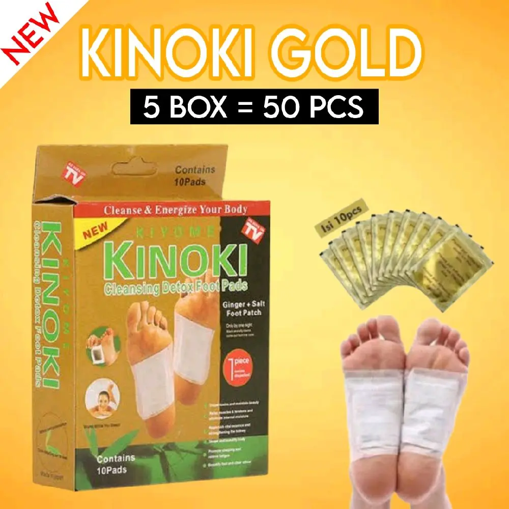 LAGI DISKON Paket 5 Box isi 50 PCS Kinoki Gold Detox Foot Pads Koyo Penyerap Racun Dalam Tubuh Secara Alami