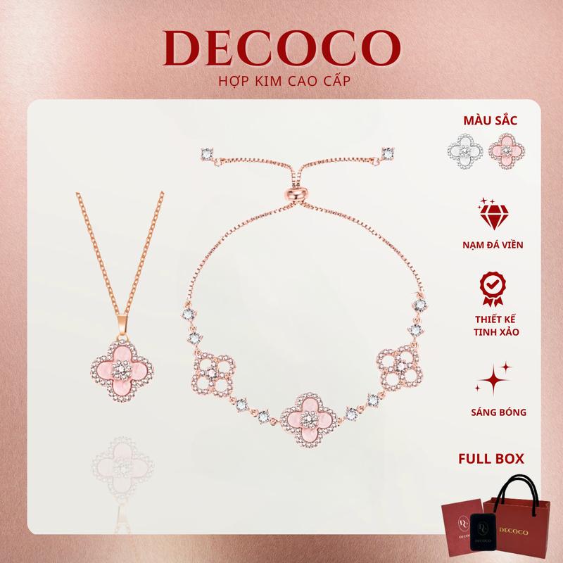  Vòng cổ và vòng tay charm hoa đá xà cừ cỏ 4 lá SAKURA DECOCO   kèm Túi giấy + Hộp + Thiệp   may mắn 