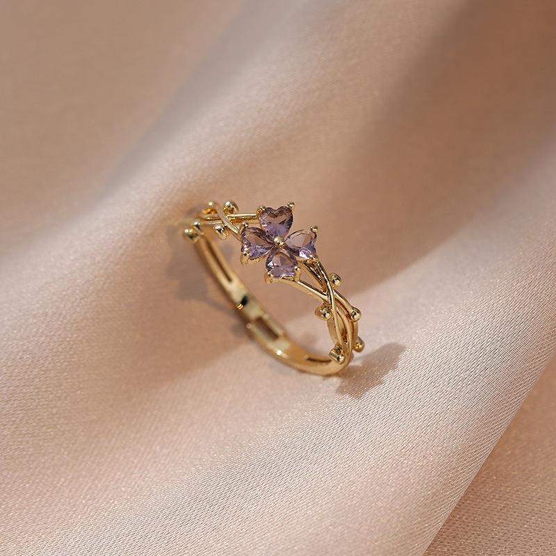 Product Introduction of Nhẫn Hở Zircon Cho Nữ, Vàng, Lấy Cảm Hứng Từ Kyle, Tím, Cỏ Bốn Lá, Quà Tặng 3