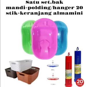 paket hemat perlengkapan mandi/bak mandi polin+folding hanger 20 stik+keranajang almanini Polin bathtub bayi 0-3 bulan random bak mandi bayi & kursi mandi jolang