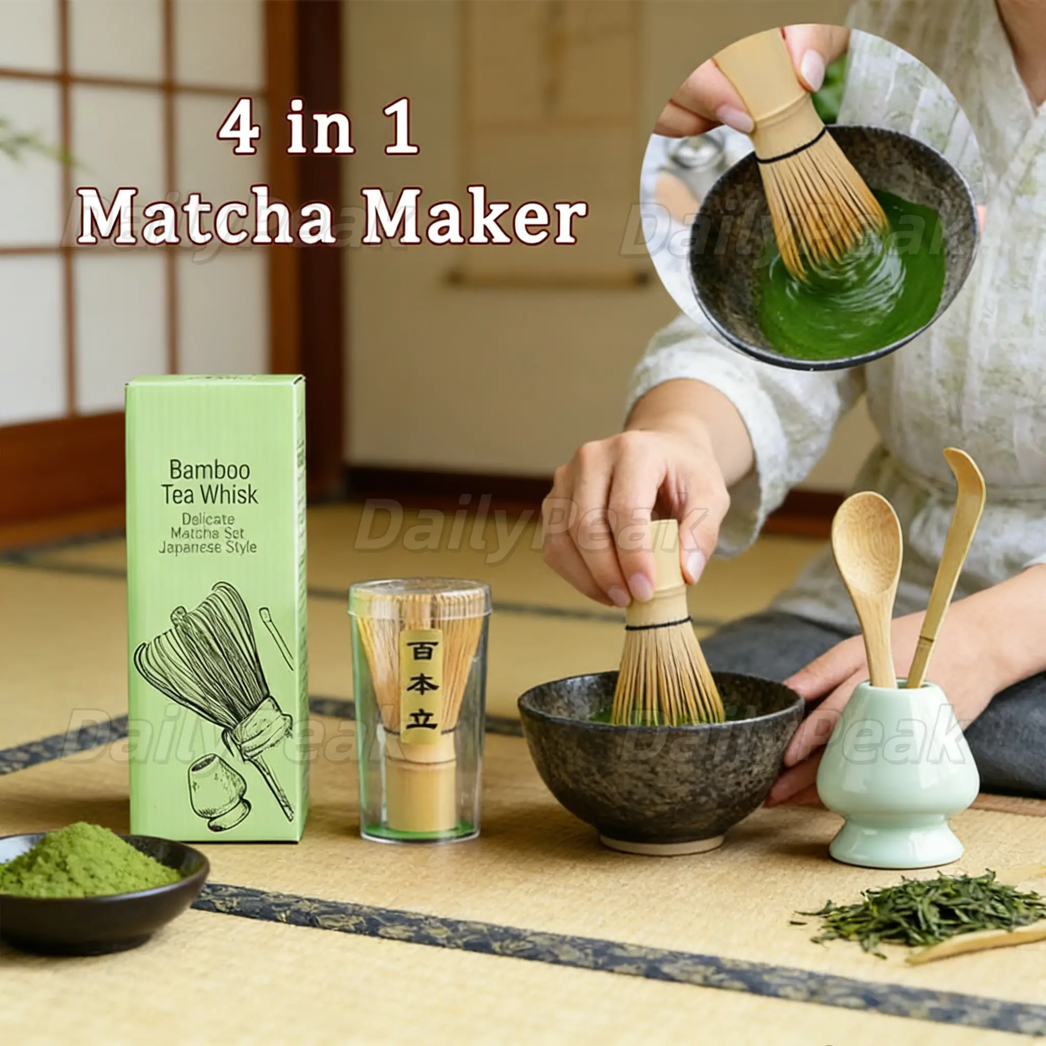 【COD】4pcs Matcha Maker Tools Starter Kit Pack/paket simple set matcha bamboo whisk 4 in 1/matcha maker tools holder teaspoon chashaku teh tradisional/Kerajinan Pembuat Matcha Mangkuk/Matcha Whisk Bamboo Brush/Matcha Making Set/Matcha Tea Set