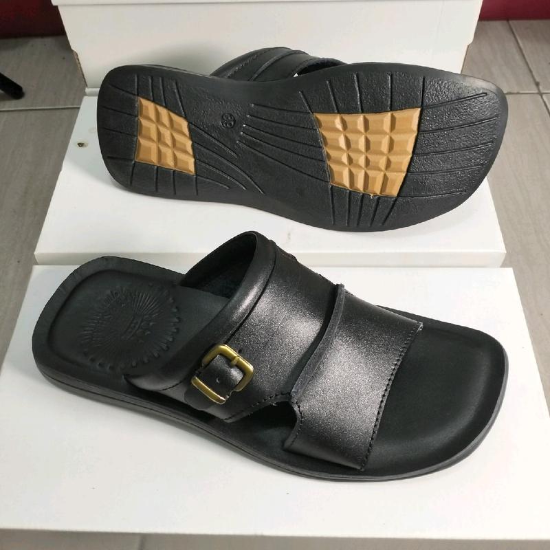 SANDAL KULIT PRIA - KULIT SAPI ASLI 100% - JEAS MARSHALL 04 HITAM ( PRODUKSI SENDIRI ) 5