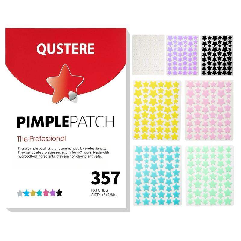 QUSTERE Miếng Dán Mụn Trứng Cá Cho Mặt Miếng Dán Mụn Trứng Cá Hydrocolloid Đầy Màu Sắc Miếng Che Mụn Trứng Cá Ngôi Sao Dễ Thương Miếng Dán Đốm Với Cây Trà Axit Salicylic Và Dầu Cica,357 Đếm Chăm Sóc Da Skincare acne care dán mụn dễ thương