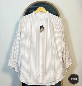 azzura blues kemeja salur over size lengan karet