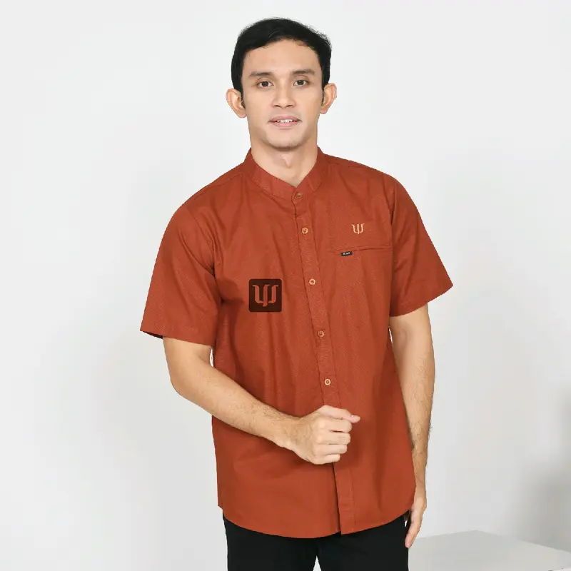 KEMEJA KOKO ANAK COUPLE AYAH (satuan) POLOS KATUN FULL LENGAN PANJANG PENDEK WARNA merah BATA / TERAKOTA Baju Muslim Keluarga 4