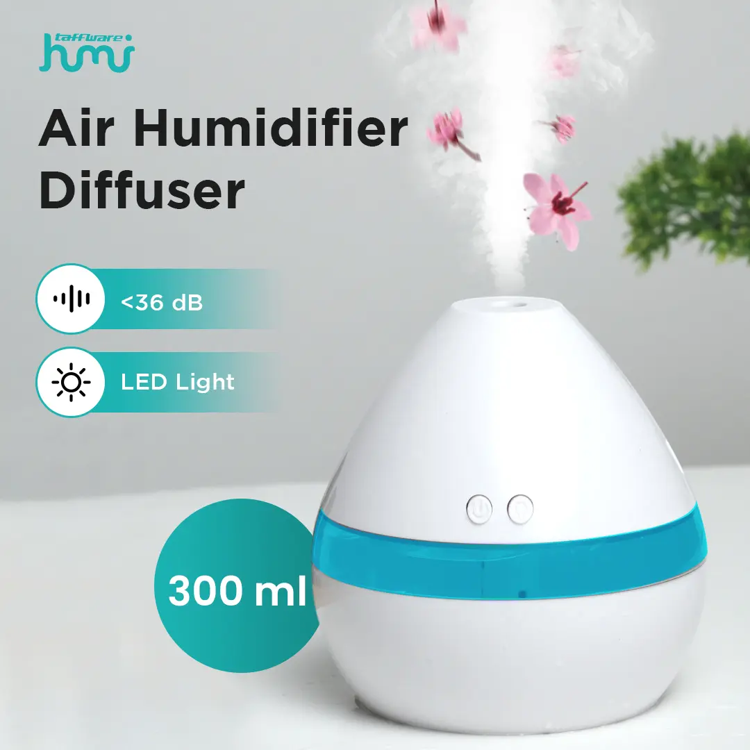 TERLARIS Taffware HUMI Air Humidifier Mini Ultrasonic Diffuser Night LED 300ml - H296 JAMINAN
