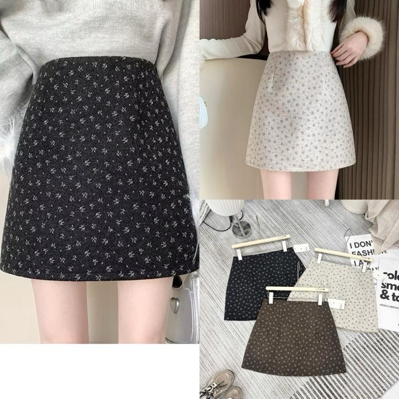  Chân Váy Dạ Chữ A Hoạ Tiết Hoa FUSIA Vintage Dáng Ngắn Có lót Quần Trong-Dành Cho Nữ 