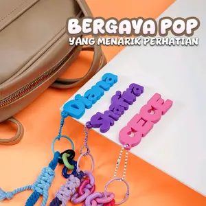 Bag charm Keychain gantungan tas lucu Custom nama Tali Macrame Colorfull