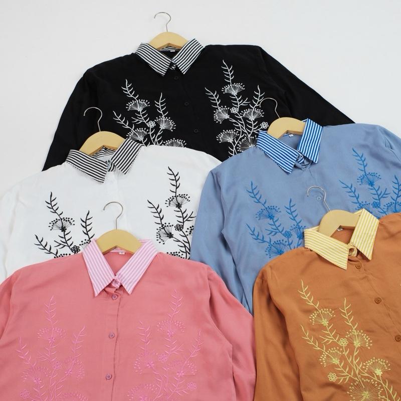 Azkia Top Atasan Wanita Bordir Elegan Kemeja Oversize Cewek Rayon Basic Premium Trendy