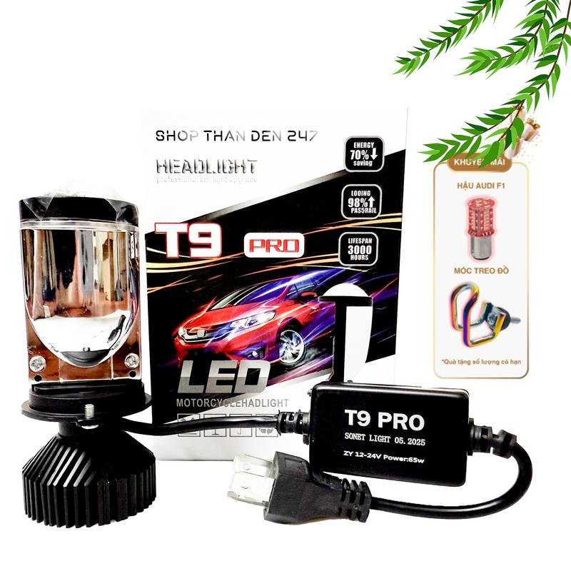 Đèn Pha Bi Cầu Mini T9 Pro - Cắt Sáng Chống Chói Nét, Chân H4 Lắp Đặt Như Zin Cho Ô Tô - Xe Máy | TẶNG MÓC TITAN + HẬU AUDI VIP