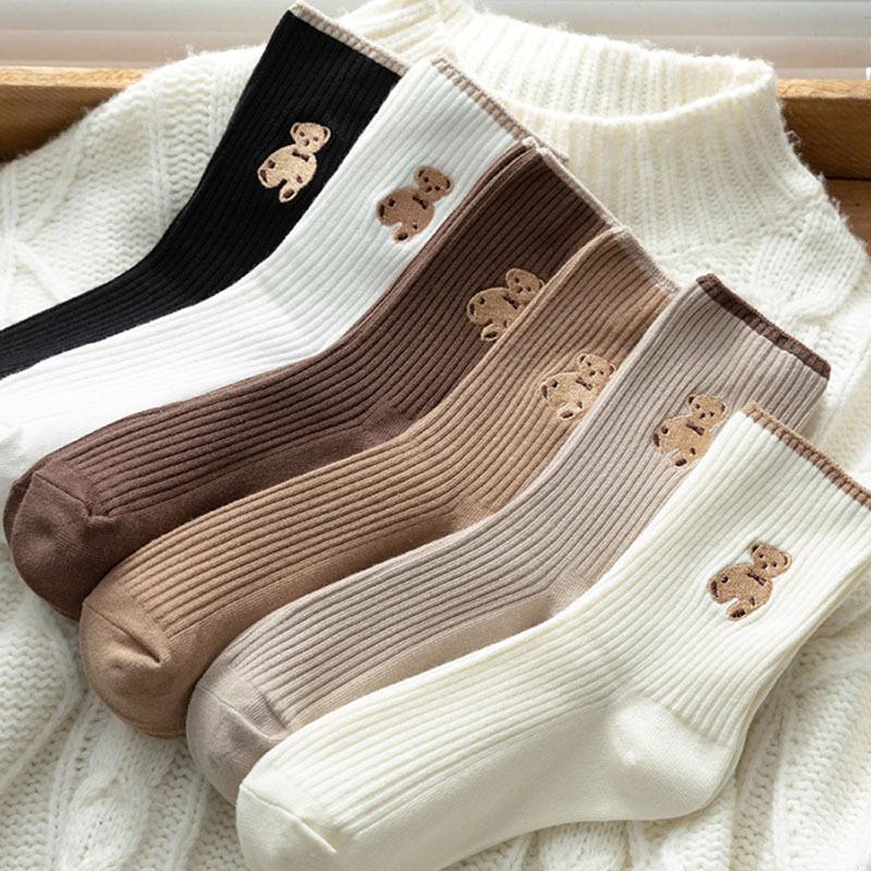 Combo 5 Đôi 10 Đôi Tất Gấu Cổ Cao Nữ Phong Cách Bassic Vintage Đủ Màu 