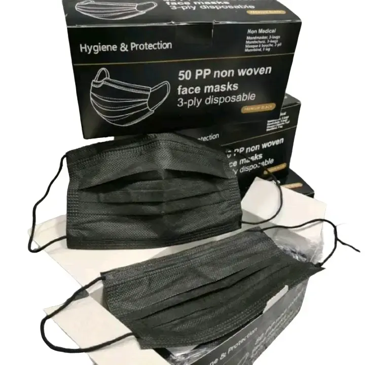 Masker Earloop polos hitam non hijab cantolan Isi 50 pcs 3PLY 0