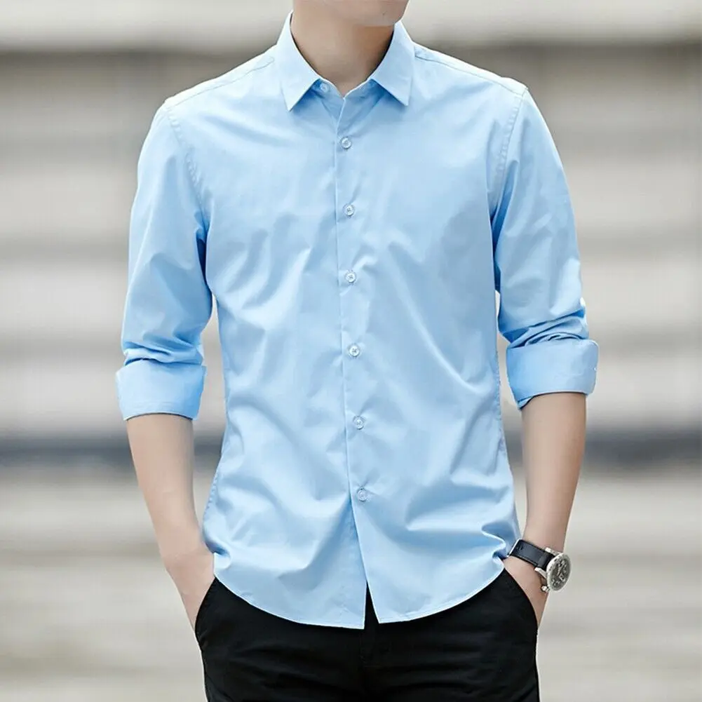 Kemeja Pria Lengan Panjang Polos Warna Biru Muda Terbaru Termurah Model Slimfit