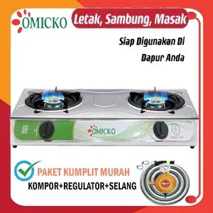 Kompor Gas OMICKO 2 Tungku Stainless SNI - Kompor Berkualitas SUDAH SAMA REGULATOR+SELANG