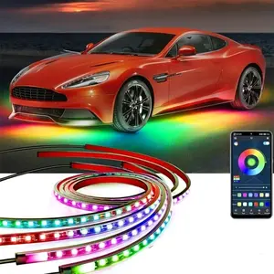 Lampu Kolong Mobil Anti Air LED Strip Flexible RGB Bluetooth App Controller 4 PCS. Lampu Variasi Bawah Mobil Lampu LED Cahaya Bawah Kolong Mobil Eksterior Car Kabel