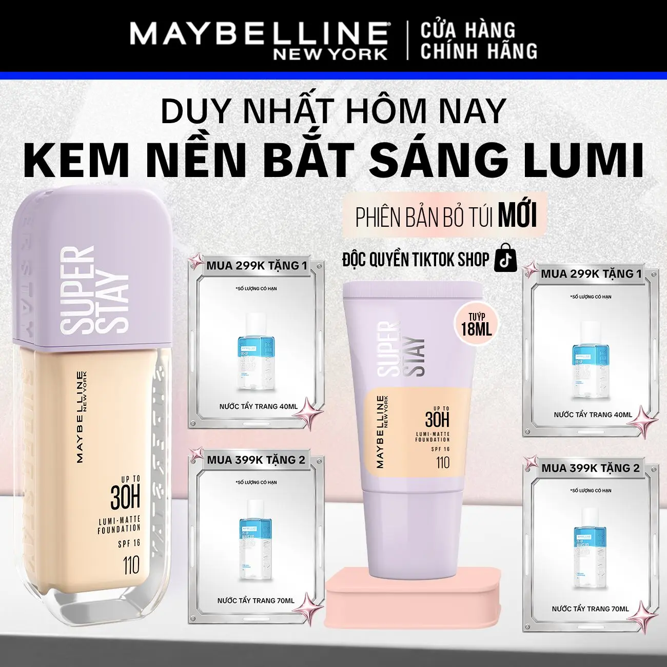 Kem nền bắt sáng Superstay Lumi Matte 30H che phủ siêu nhẹ mặt Maybelline New York [KOL]