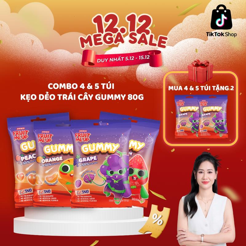 ANDROS x TGMBS Kẹo Dẻo Trái Cây GUMMY từ Pháp loại 80G COMBO 5 4 MIX VỊ - Kẹo Dẻo Trái Cây Vị Chua Ngọt Bổ Sung Vitamin C - ANDROS FRUIT ME UP GUMMY - 80gr X 4 5 - Food Snack & Candy - Kẹo Dẻo Trái Cây