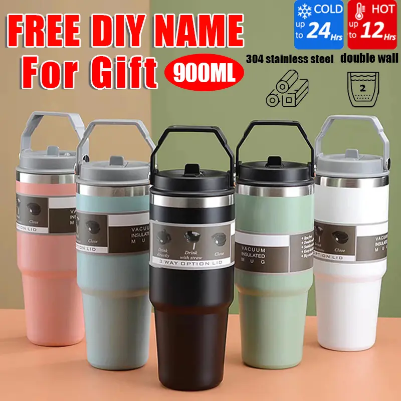 Tumbler Botol Termos, Hadiah dengan Nama Tersuai Percuma, Kapasiti 900ml, Keluli Tahan Karat, Kelalang Bertebat, Sesuai untuk Kecergasan, Berlari, Gim, Hari Ibu, Hadiah Hari Guru Kitchenware