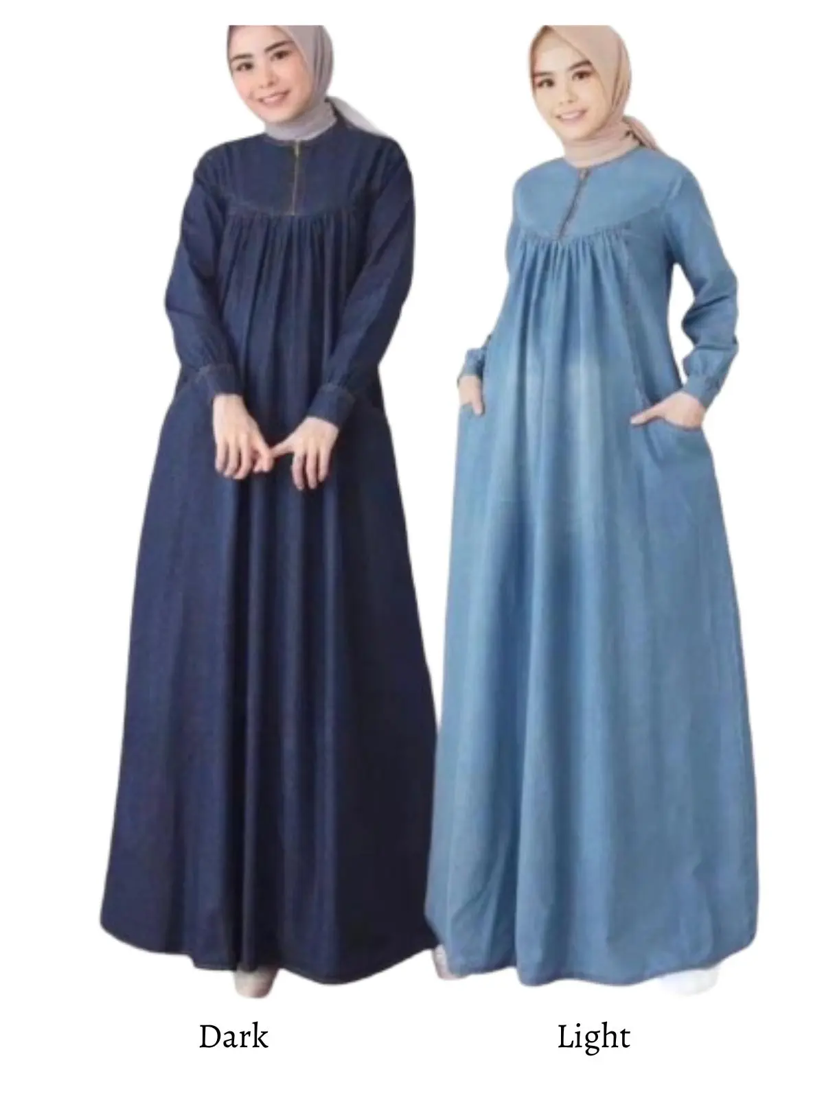 Ambi  Dress Maxi Jumbo Jeans Panjang Wanita Dewasa Muslim Bestseller Tangan Kancing • simpel