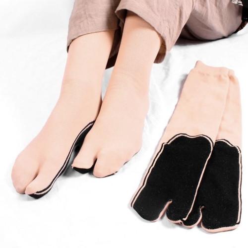 3 Pasang Kaos Kaki Panjang Muslimah Jempol Telapak Hitam Warna Coklat Wanita Dewasa 2